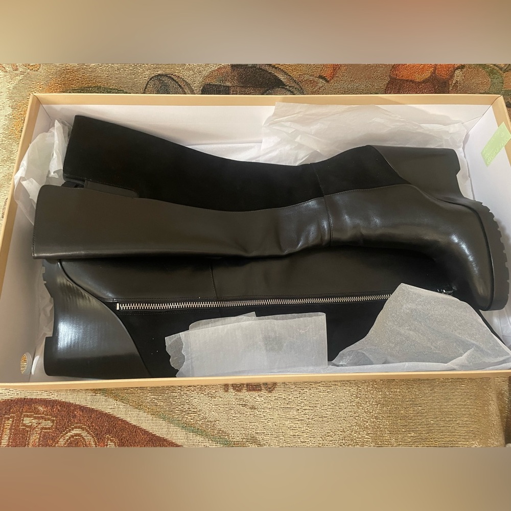 MICHAEL KORS Clara Wedge Boots Sz 8 Leather & Suede NEW in Box